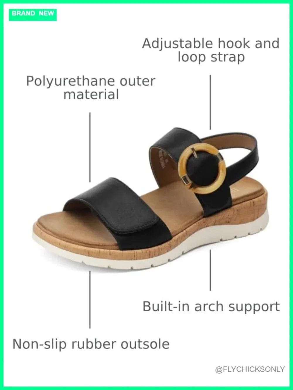 Womens Low Wedge Walking Sandals with Arch Support Cushion Insole Adjustable